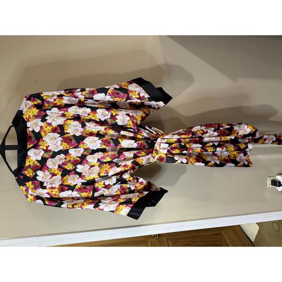 Floral Print Satin Robe with Black Trim Delicates Large - Picture 6 of 7